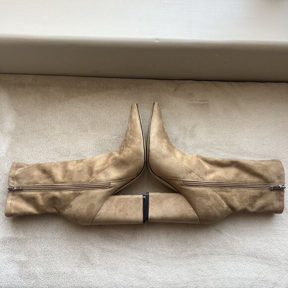 Marc Fisher LTD Larry Sock Ankle Boot Women 9 M Tan Faux Suede Pointed Toe Block - Picture 4 of 15